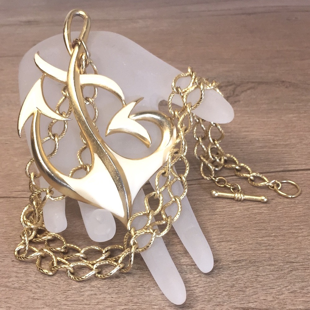 Vintage Stylized Anchor Pendant Necklace Signed M Jent